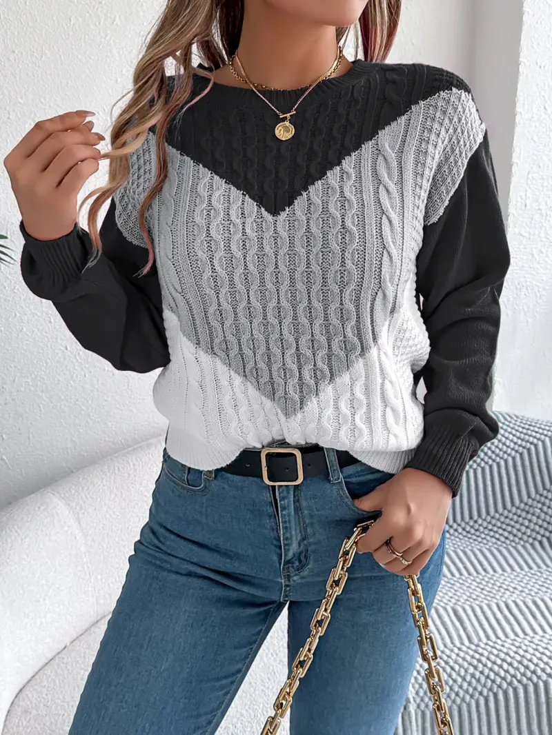 ELEGANTER FARBBLOCK RUNDHALS-PULLOVER | MODERNER STIL, KOMFORTABEL, VIELSEITIG - Image 3