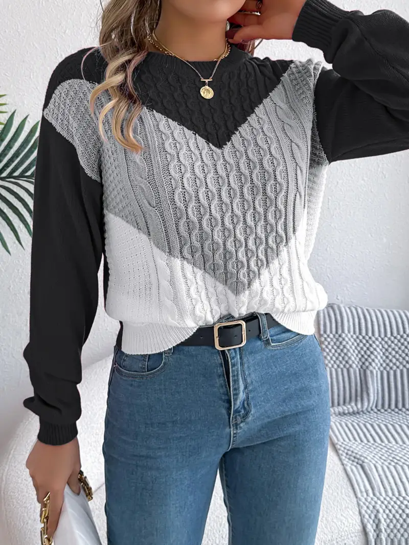 ELEGANTER FARBBLOCK RUNDHALS-PULLOVER | MODERNER STIL, KOMFORTABEL, VIELSEITIG - Image 4