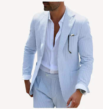 Eleganter Gestreifter Hochzeitsgast Anzug für Herren | Blau - Image 2