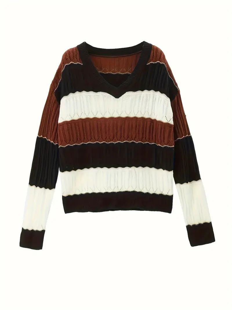 ELEGANTER GESTREIFTER V-AUSSCHNITT PULLOVER | MODERNER STIL, KOMFORTABEL, VIELSEITIG - Image 3