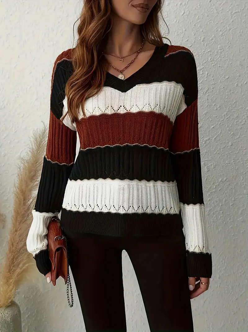 ELEGANTER GESTREIFTER V-AUSSCHNITT PULLOVER | MODERNER STIL, KOMFORTABEL, VIELSEITIG - Image 4