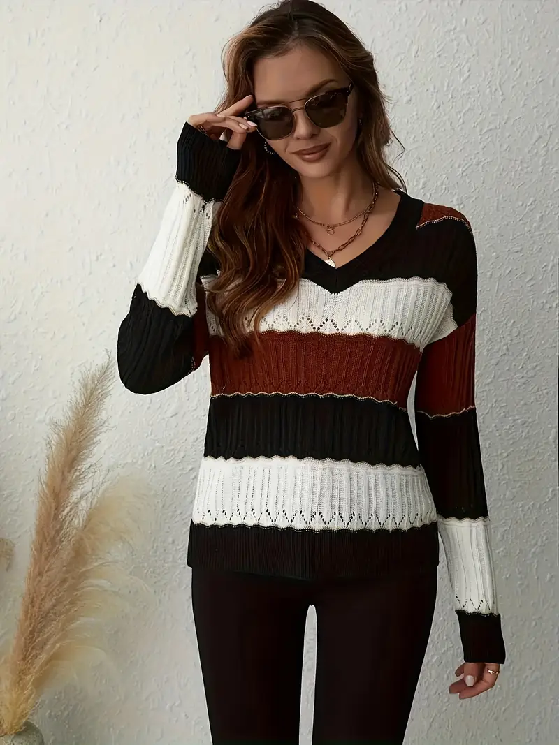 ELEGANTER GESTREIFTER V-AUSSCHNITT PULLOVER | MODERNER STIL, KOMFORTABEL, VIELSEITIG - Image 5