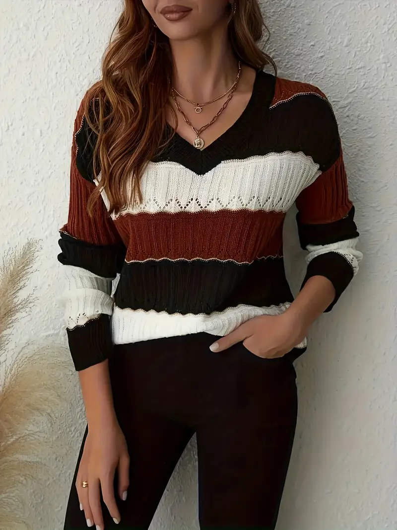 ELEGANTER GESTREIFTER V-AUSSCHNITT PULLOVER | MODERNER STIL, KOMFORTABEL, VIELSEITIG - Image 6
