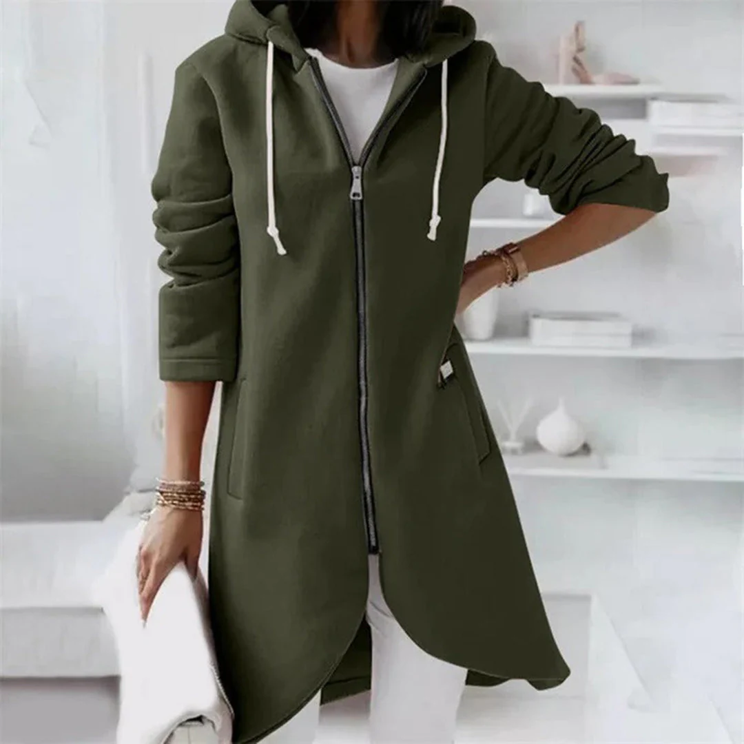 Eleganter Langer Damen-Kapuzenpullover | mit Reißverschluss - Image 2