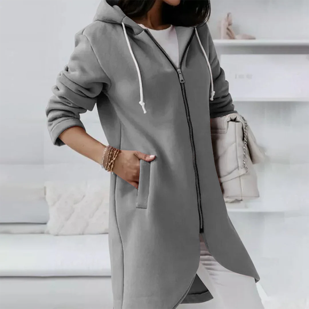 Eleganter Langer Damen-Kapuzenpullover | mit Reißverschluss - Image 3