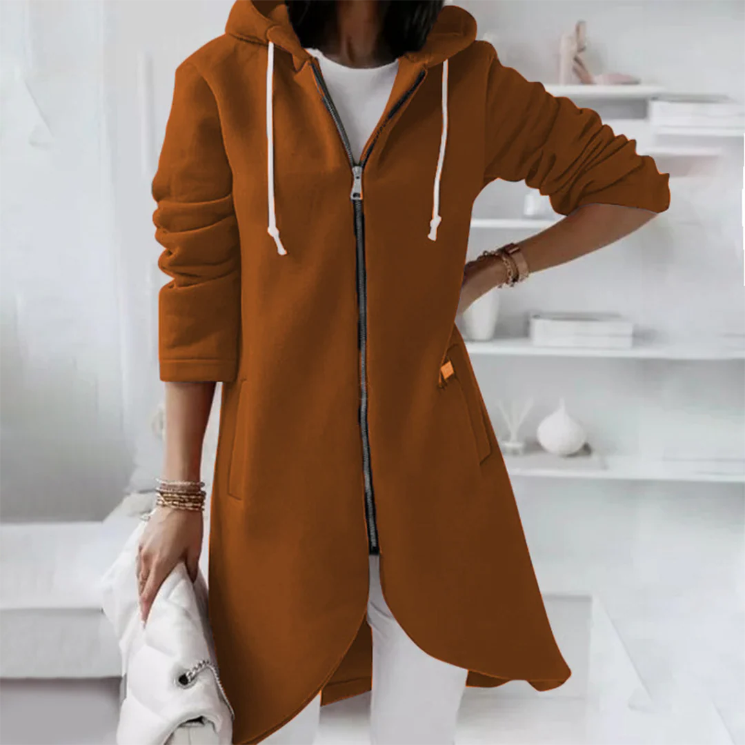 Eleganter Langer Damen-Kapuzenpullover | mit Reißverschluss - Image 4