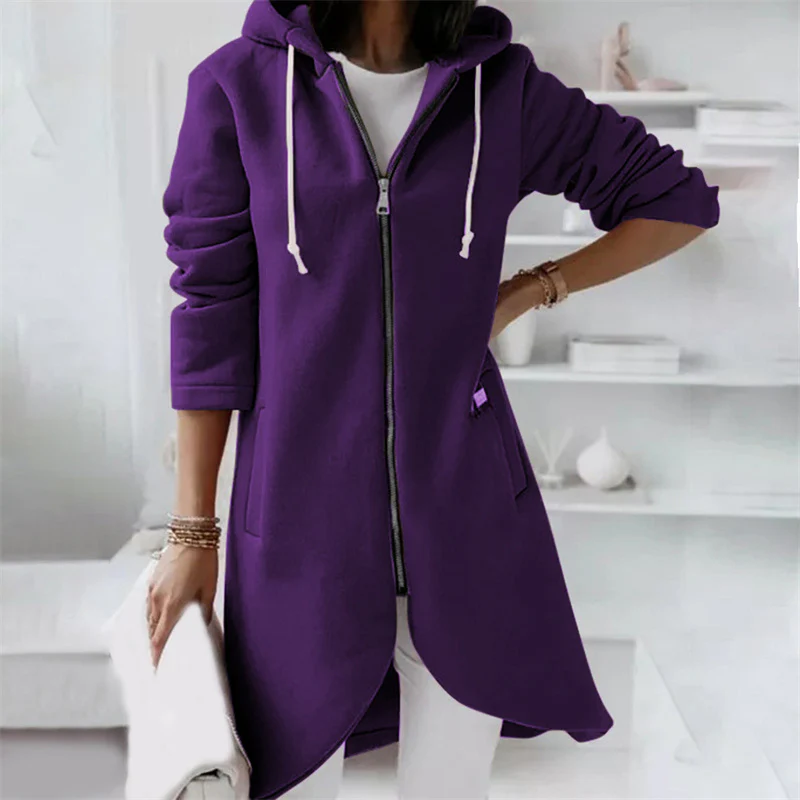 Eleganter Langer Damen-Kapuzenpullover | mit Reißverschluss - Image 5