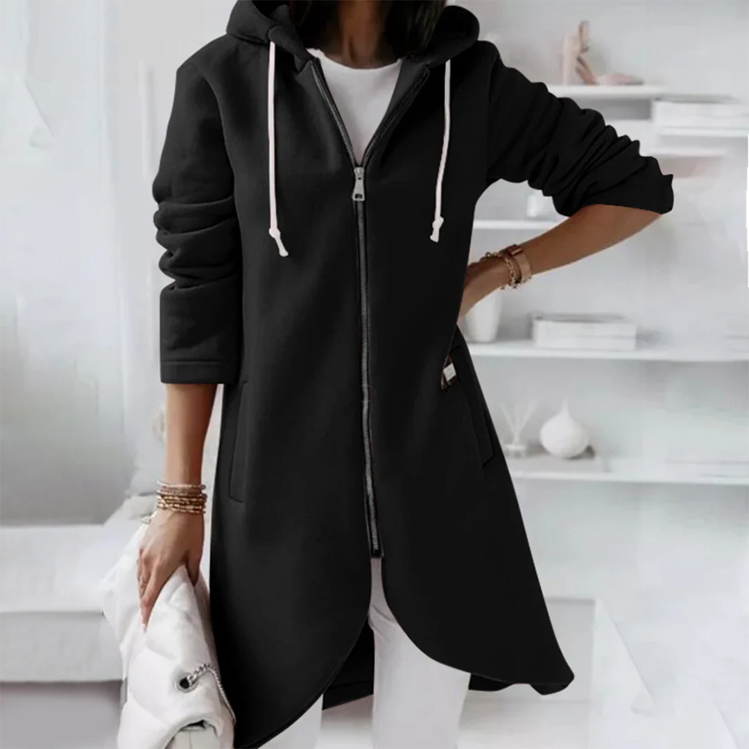 Eleganter Langer Damen-Kapuzenpullover | mit Reißverschluss - Image 6