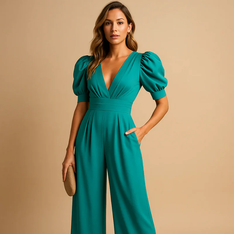 Eleganter V-Ausschnitt- Jumpsuit für Damen | Hochzeitsgäste - Image 3