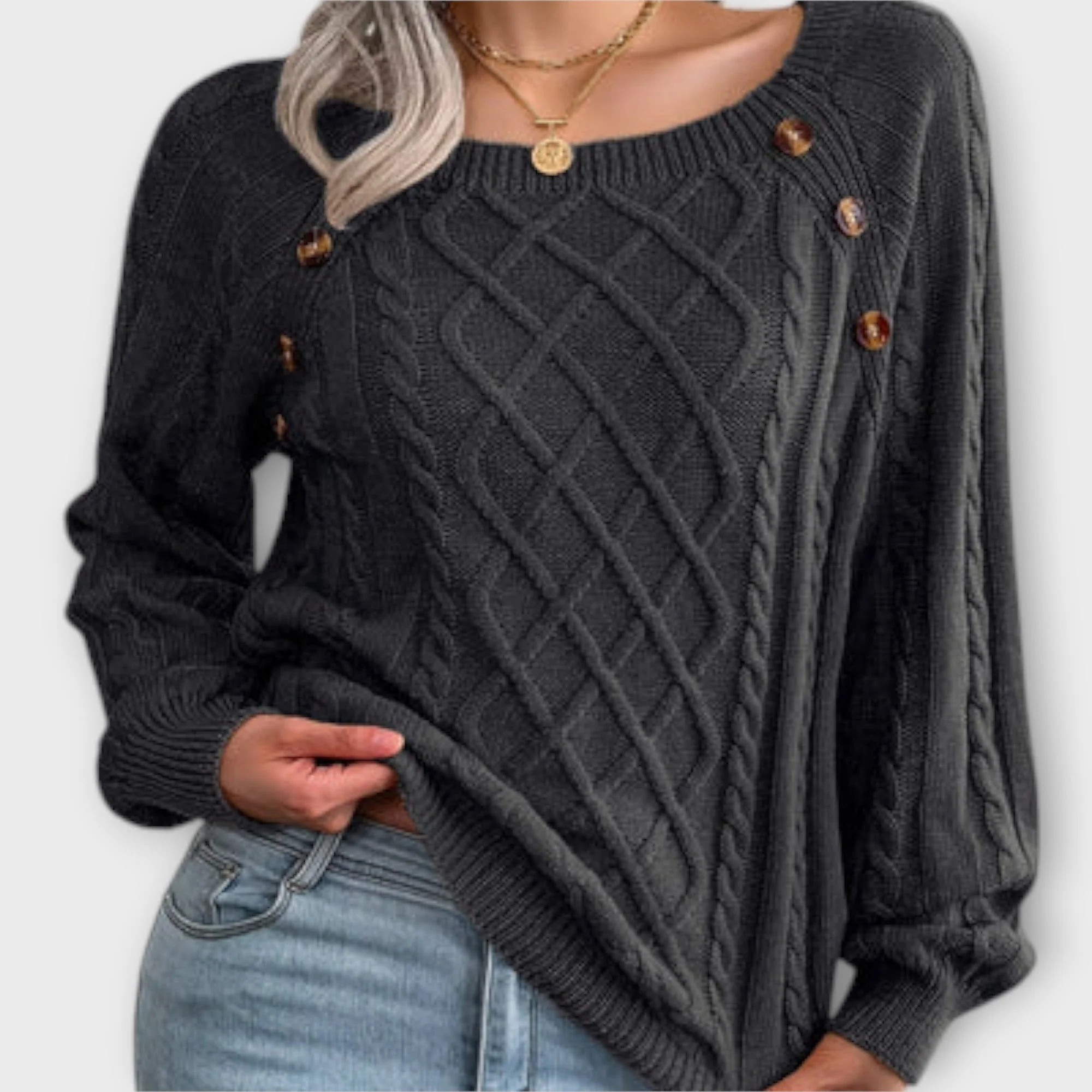 Eleganter Zopfmuster-Pullover – Mit Knopfdetails - Image 2