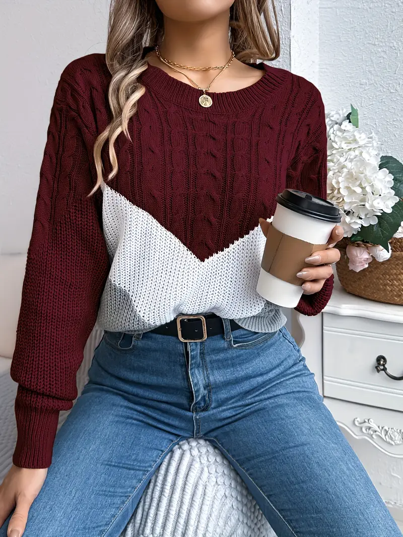 ELEGANTER ZWEIFARBIGER RUNDEHALS-PULLOVER | MODERNER STIL, KOMFORTABEL, VIELSEITIG - Image 2