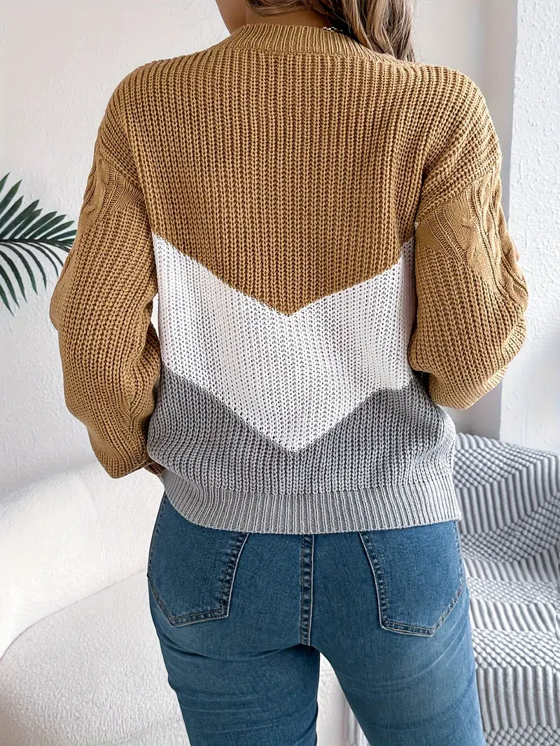 ELEGANTER ZWEIFARBIGER RUNDEHALS-PULLOVER | MODERNER STIL, KOMFORTABEL, VIELSEITIG - Image 3
