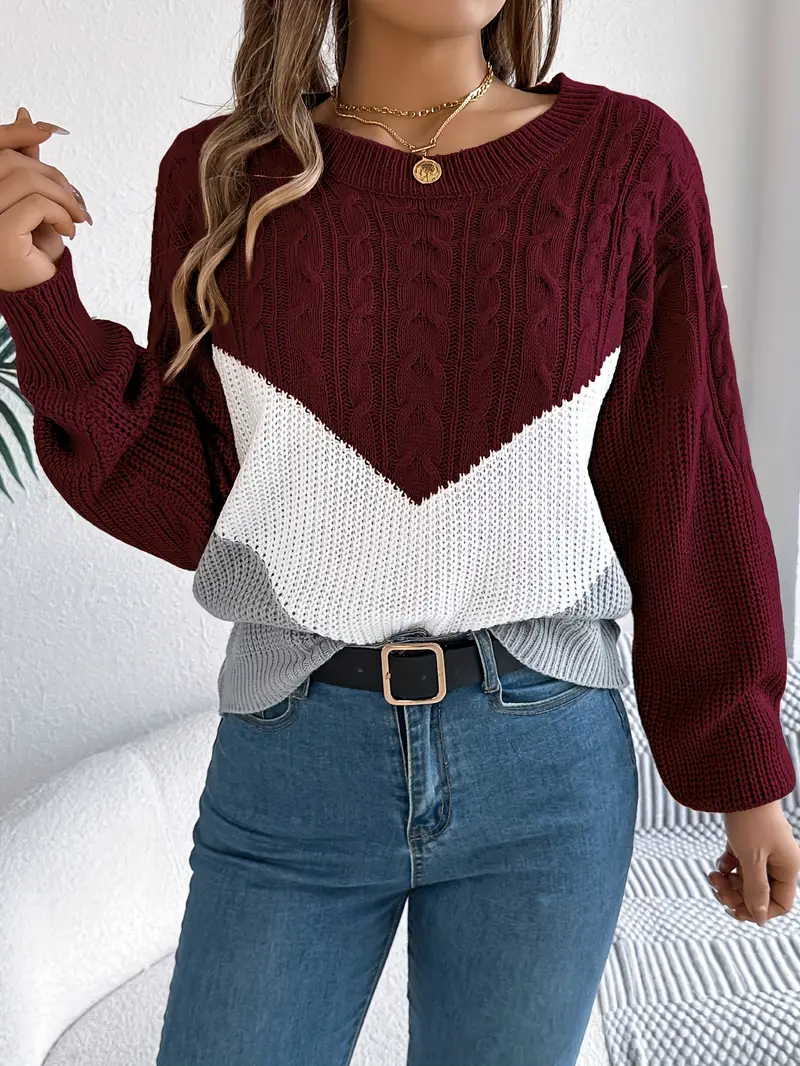 ELEGANTER ZWEIFARBIGER RUNDEHALS-PULLOVER | MODERNER STIL, KOMFORTABEL, VIELSEITIG - Image 5