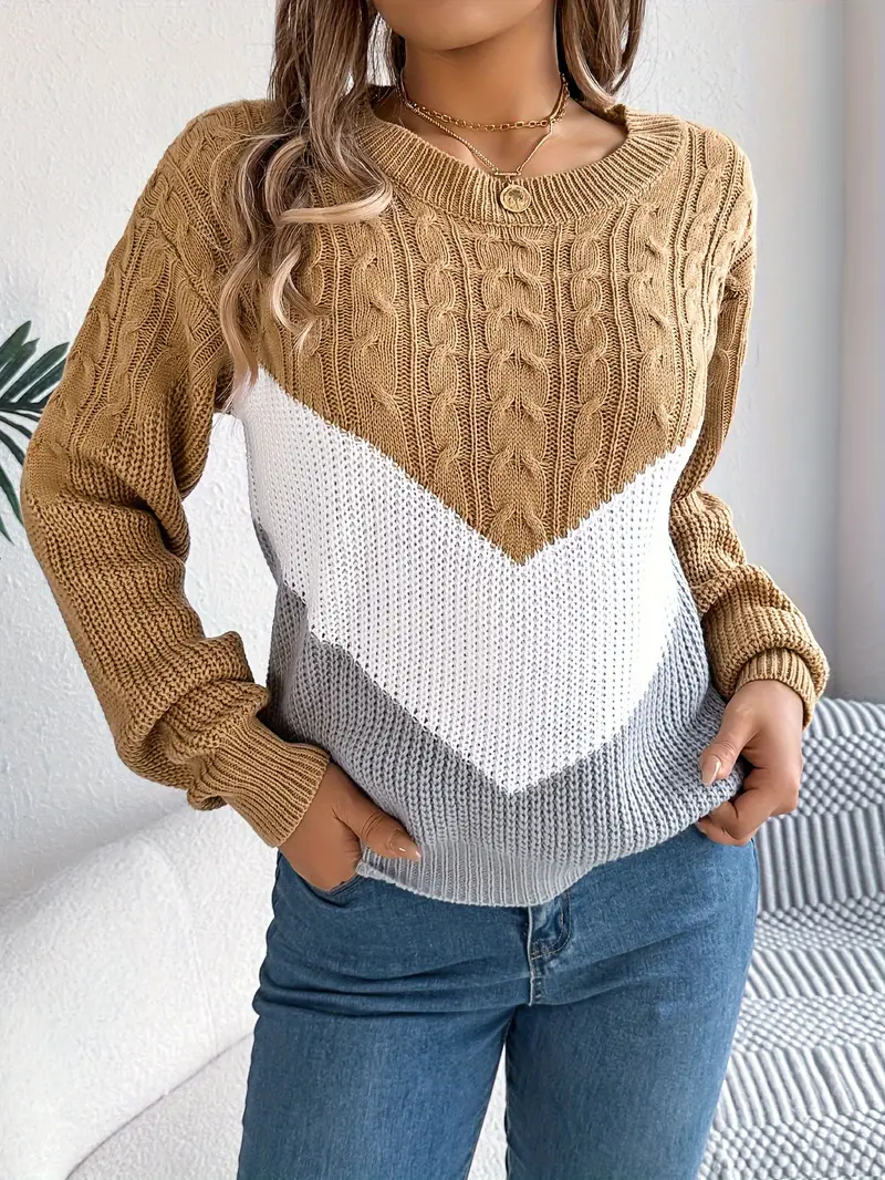 ELEGANTER ZWEIFARBIGER RUNDEHALS-PULLOVER | MODERNER STIL, KOMFORTABEL, VIELSEITIG - Image 6