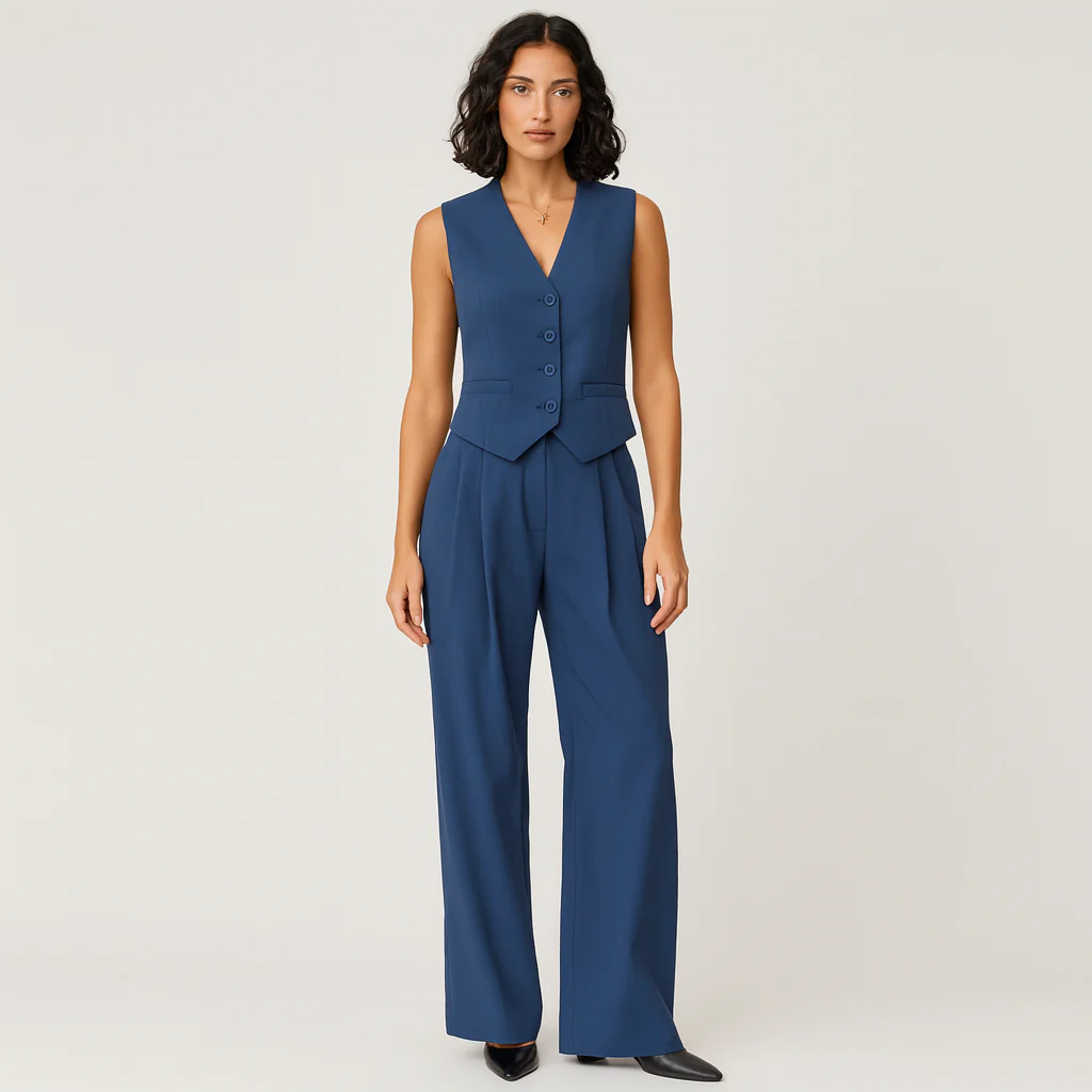 Elegantes 2-teiliges Set für Damen – Ärmelloses Top mit V-Ausschnitt und passende einfarbige Hose - Image 2