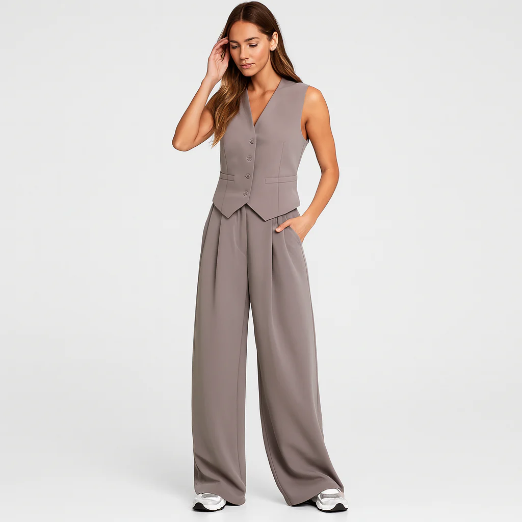 Elegantes 2-teiliges Set für Damen – Ärmelloses Top mit V-Ausschnitt und passende einfarbige Hose - Image 4