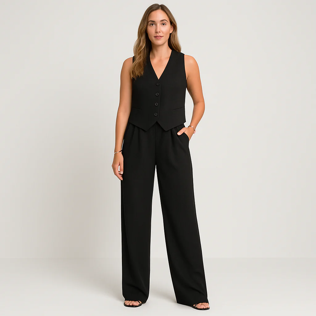 Elegantes 2-teiliges Set für Damen – Ärmelloses Top mit V-Ausschnitt und passende einfarbige Hose - Image 5