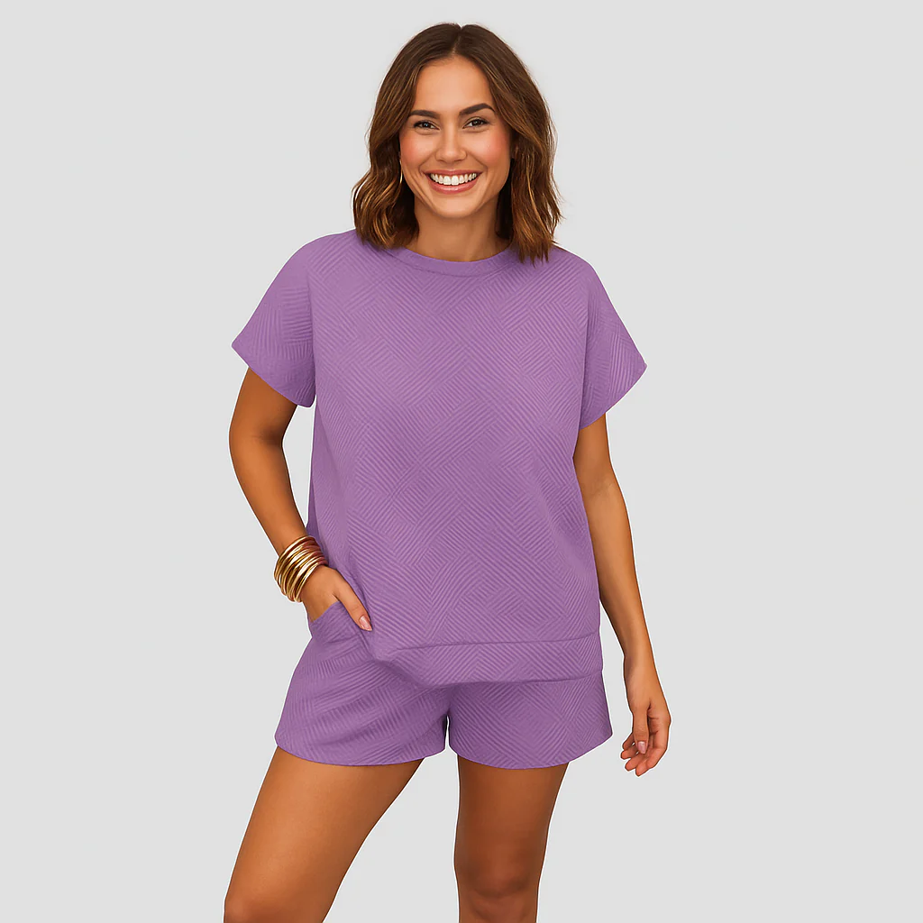 Elegantes 2-teiliges Set für Damen – Kurzarm-Crop-Top mit passenden Shorts - Image 10