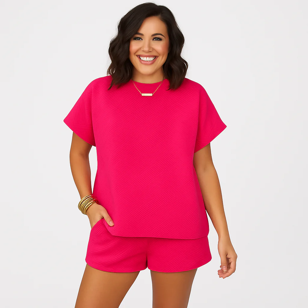 Elegantes 2-teiliges Set für Damen – Kurzarm-Crop-Top mit passenden Shorts - Image 12