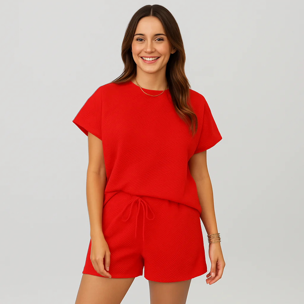 Elegantes 2-teiliges Set für Damen – Kurzarm-Crop-Top mit passenden Shorts - Image 14