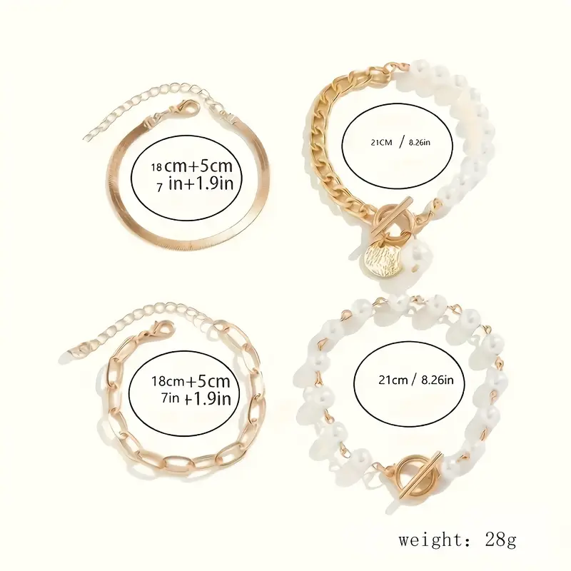 Elegantes 4-teiliges Armbandset in Gold – Schlange, Perlen & Glieder - Image 6