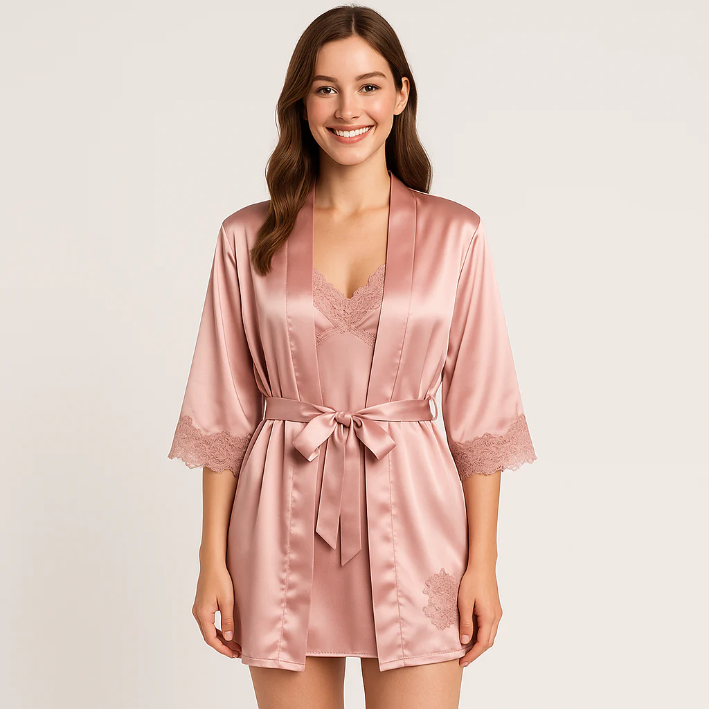 Elegantes 5-in-1-Pyjama-Set für Damen – Premium-Loungewear-Set mit Bademantel und passenden Teilen - Image 2