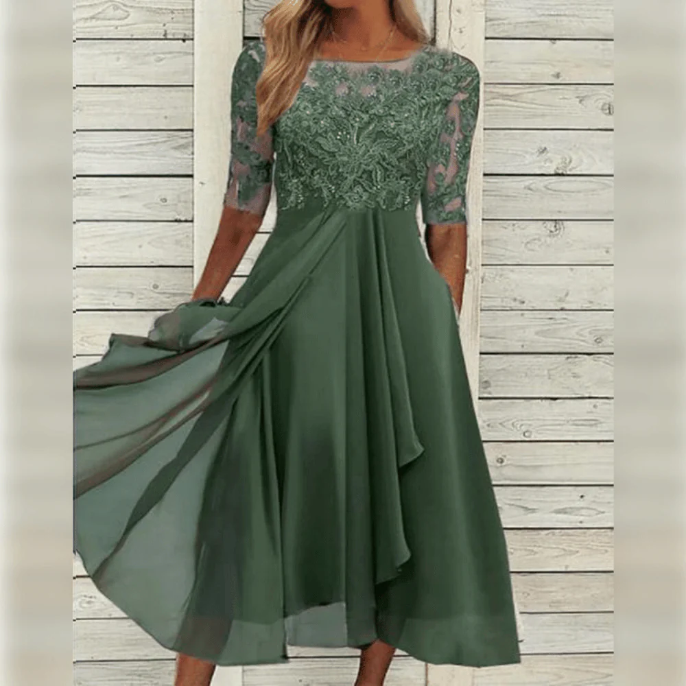 Elegantes Abendkleid mit Spitzendetails und 3/4-Ärmeln für besondere Anlässe - Image 2