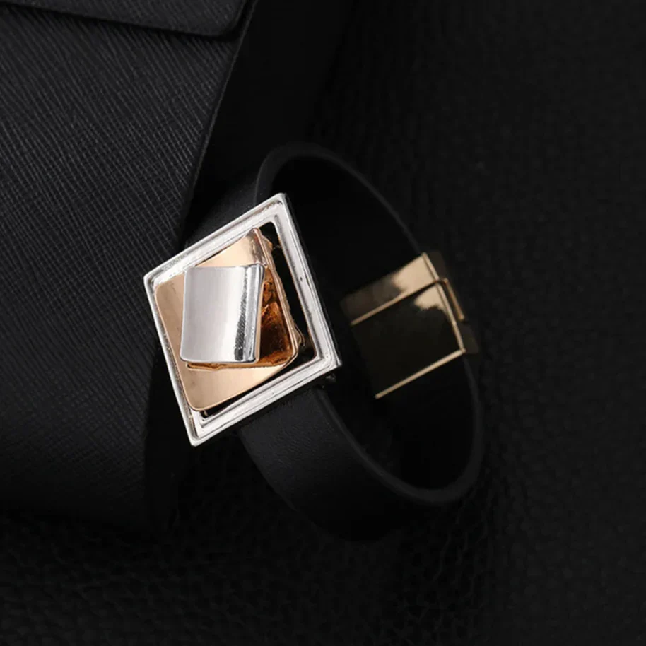 Elegantes Damen Magnetarmband aus Leder mit geometrischem Design - Image 8