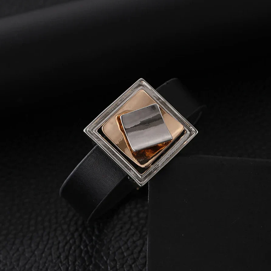 Elegantes Damen Magnetarmband aus Leder mit geometrischem Design - Image 9