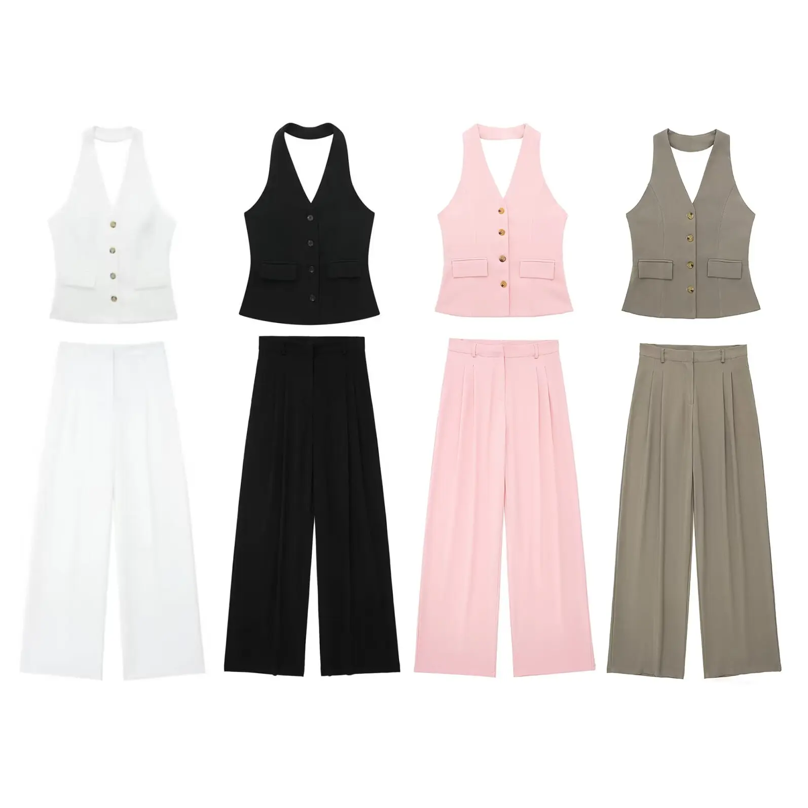Elegantes Damen Neckholder Set Rückenfrei Slim-Fit Hose - Image 2
