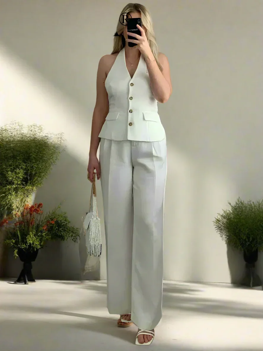 Elegantes Damen Neckholder Set Rückenfrei Slim-Fit Hose - Image 4