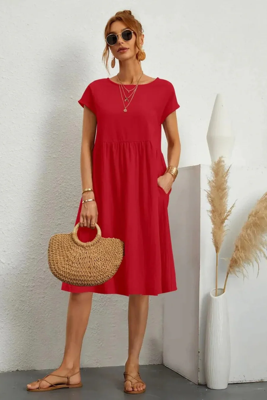 Elegantes Damen Sommerkleid mit Tasche | Midi - Image 10