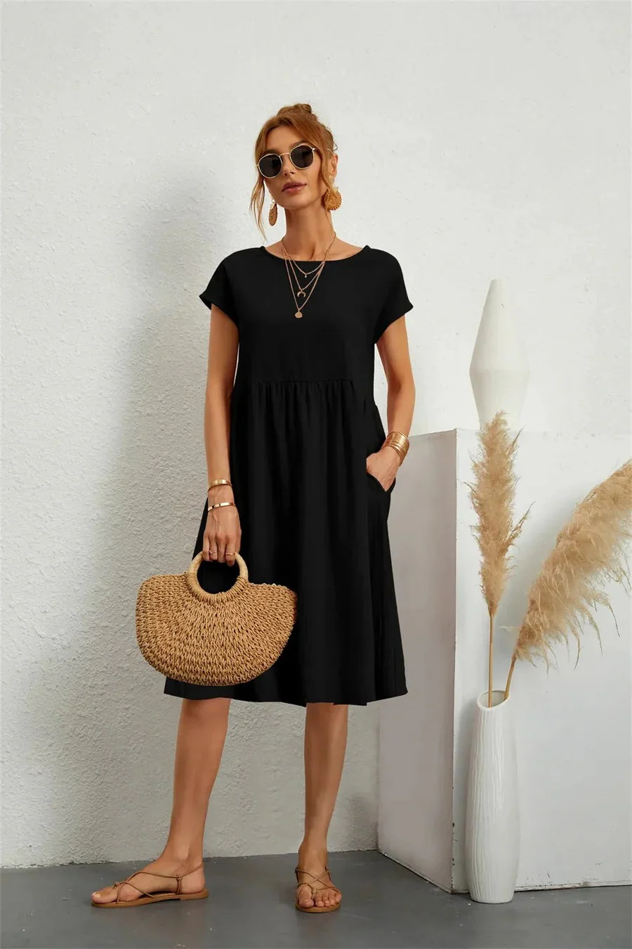 Elegantes Damen Sommerkleid mit Tasche | Midi - Image 2