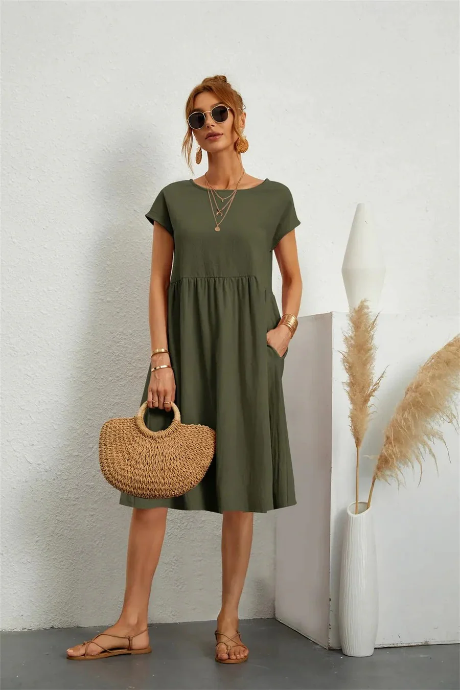 Elegantes Damen Sommerkleid mit Tasche | Midi - Image 4