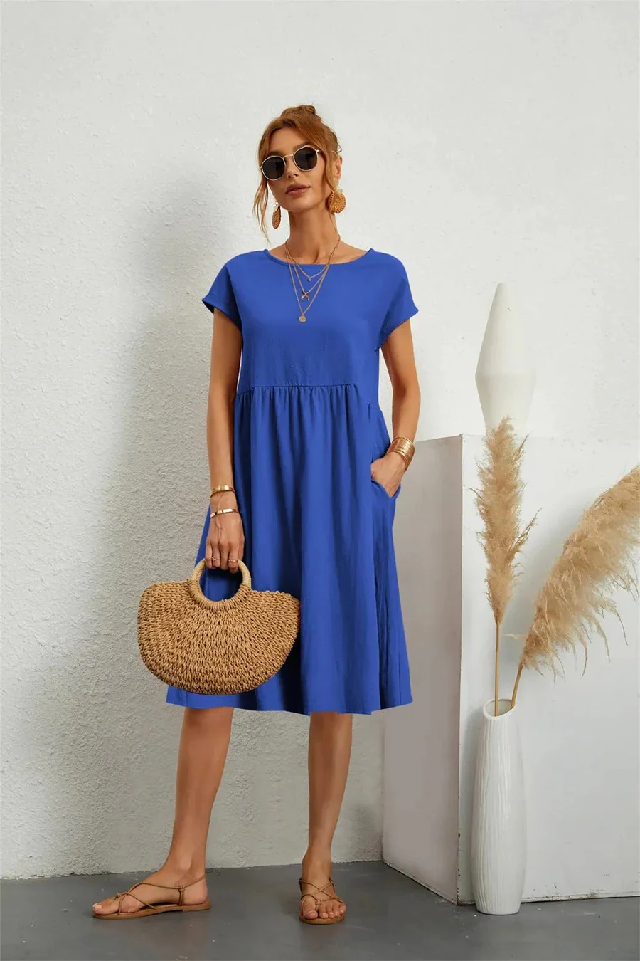 Elegantes Damen Sommerkleid mit Tasche | Midi - Image 5