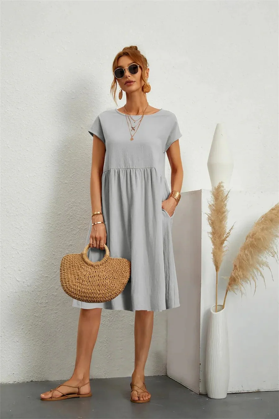 Elegantes Damen Sommerkleid mit Tasche | Midi - Image 6