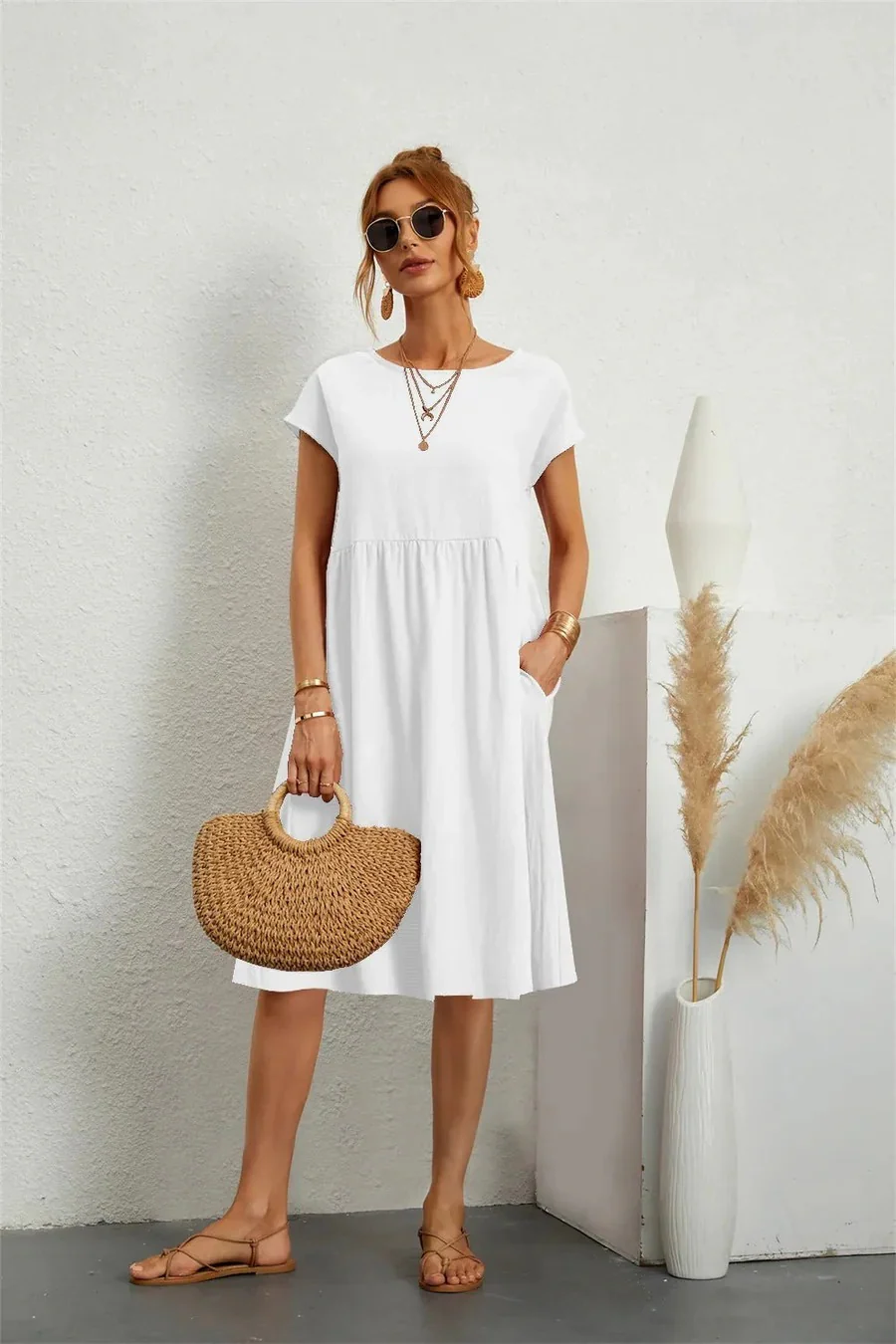 Elegantes Damen Sommerkleid mit Tasche | Midi - Image 7