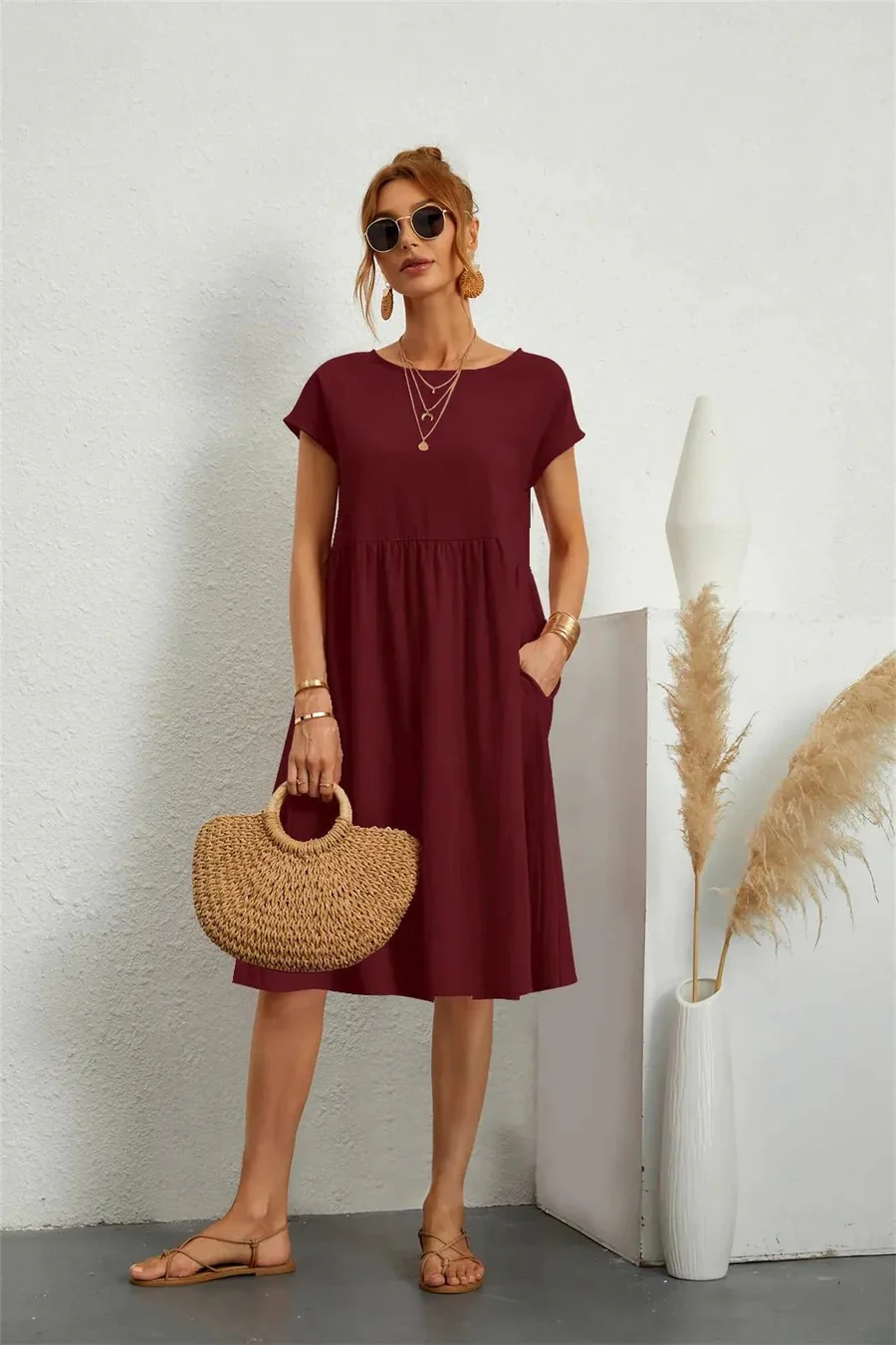 Elegantes Damen Sommerkleid mit Tasche | Midi - Image 8