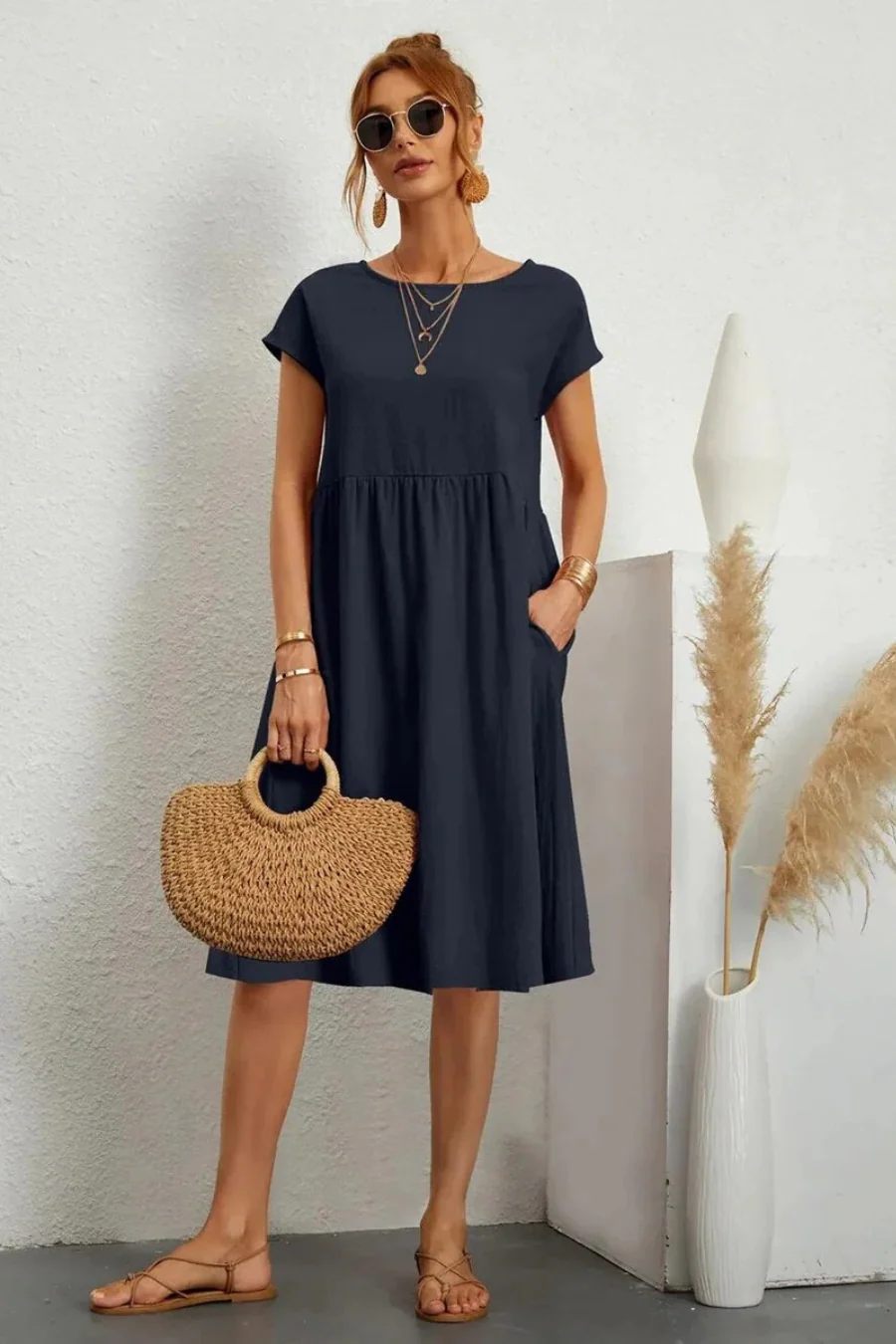 Elegantes Damen Sommerkleid mit Tasche | Midi - Image 9