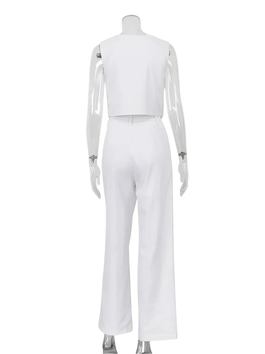 Elegantes Damen Zweiteiler Set Business Casual Ärmellos mit Weitem Bein - Image 4