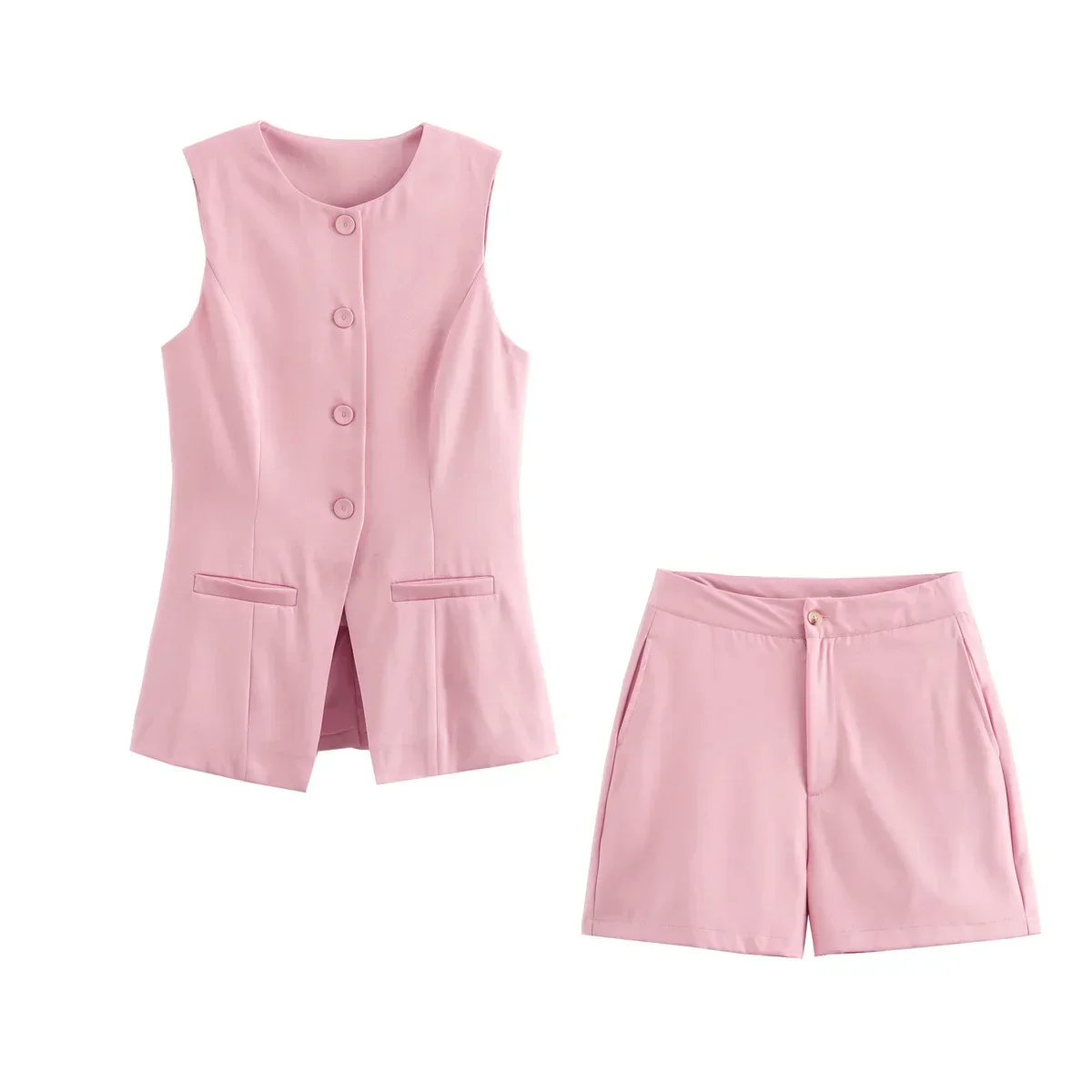 Elegantes Damen Zweiteiler-Set Vintage Kurzarm Knopfleiste - Image 13