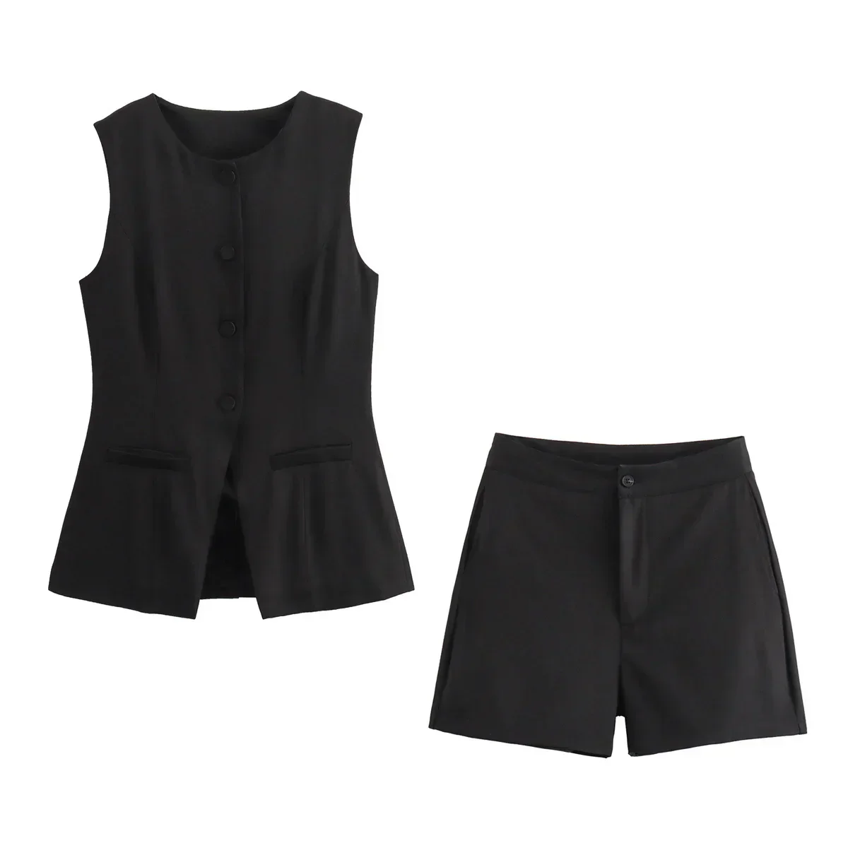 Elegantes Damen Zweiteiler-Set Vintage Kurzarm Knopfleiste - Image 16