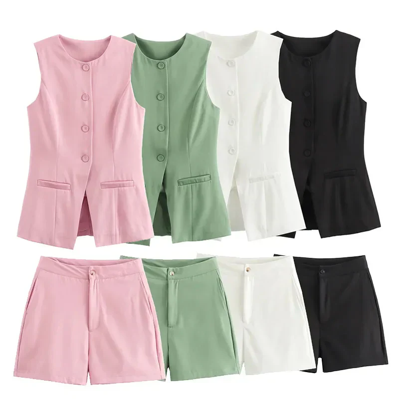 Elegantes Damen Zweiteiler-Set Vintage Kurzarm Knopfleiste - Image 2
