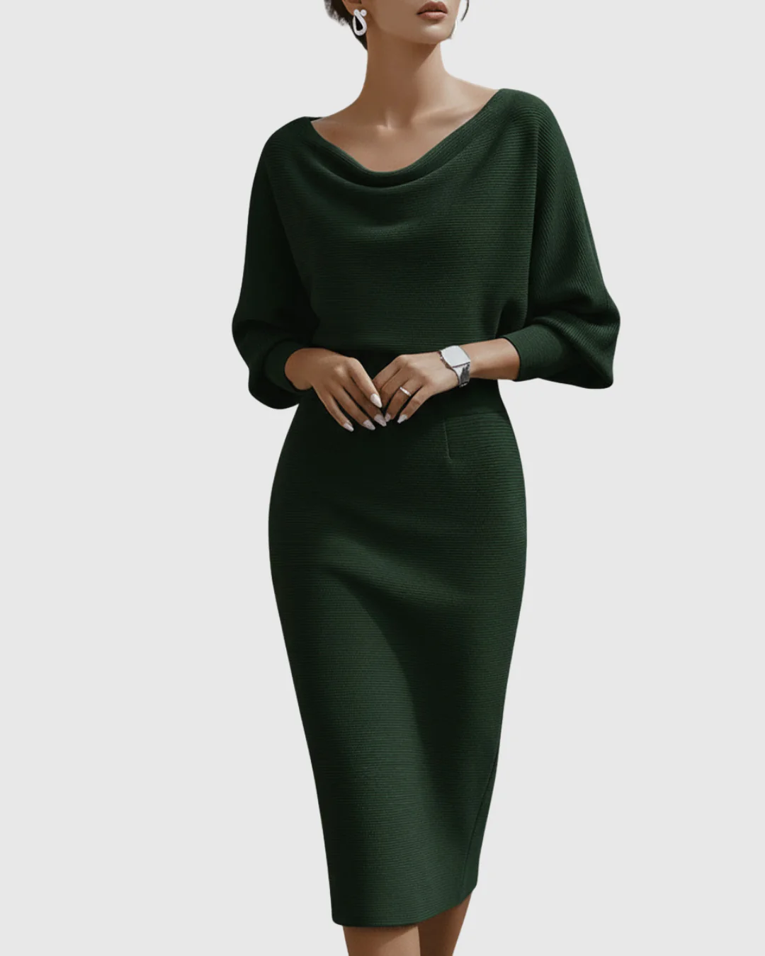 Elegantes drapiertes Midikleid mit Fledermausärmeln für Frauen - Image 3