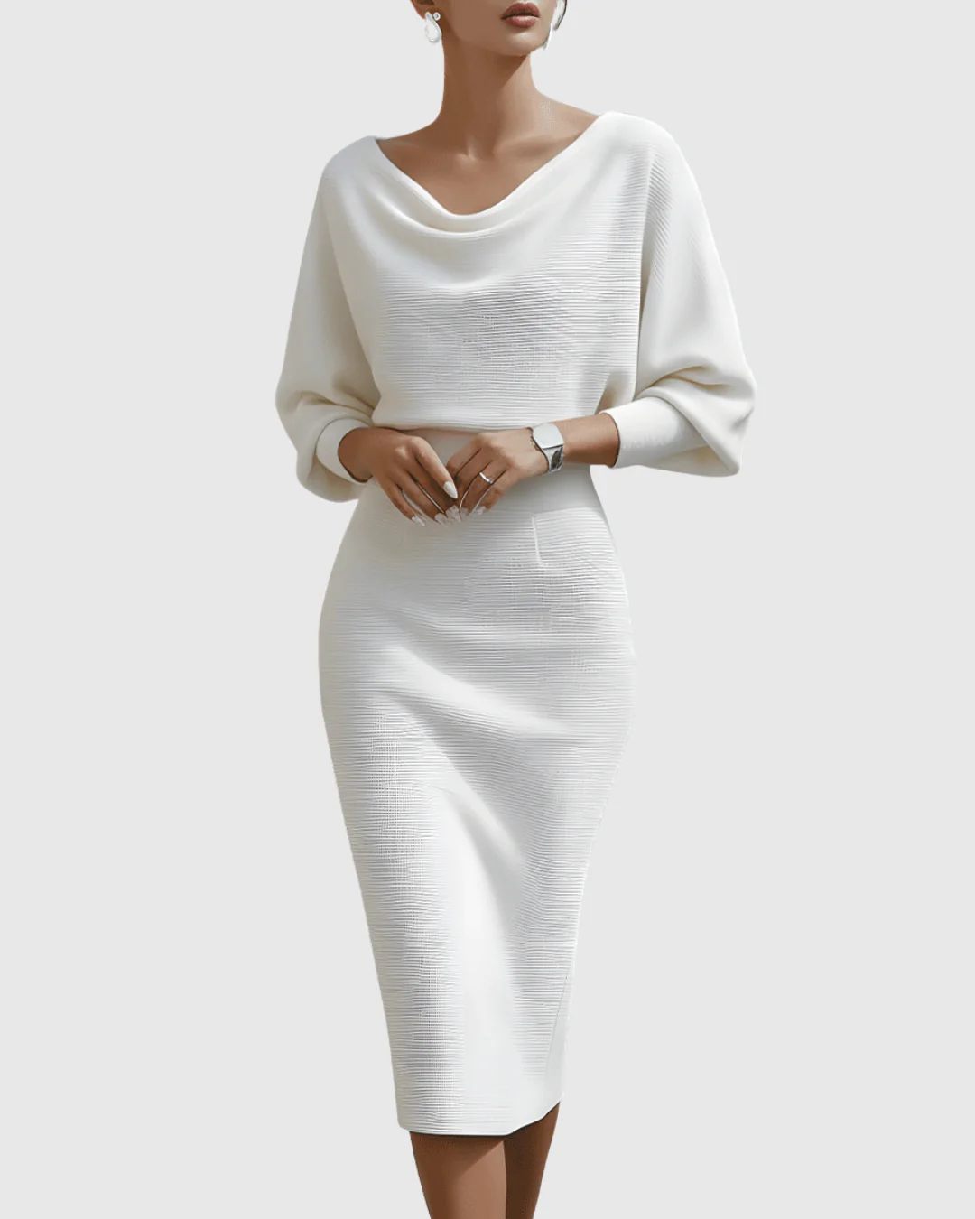 Elegantes drapiertes Midikleid mit Fledermausärmeln für Frauen - Image 5