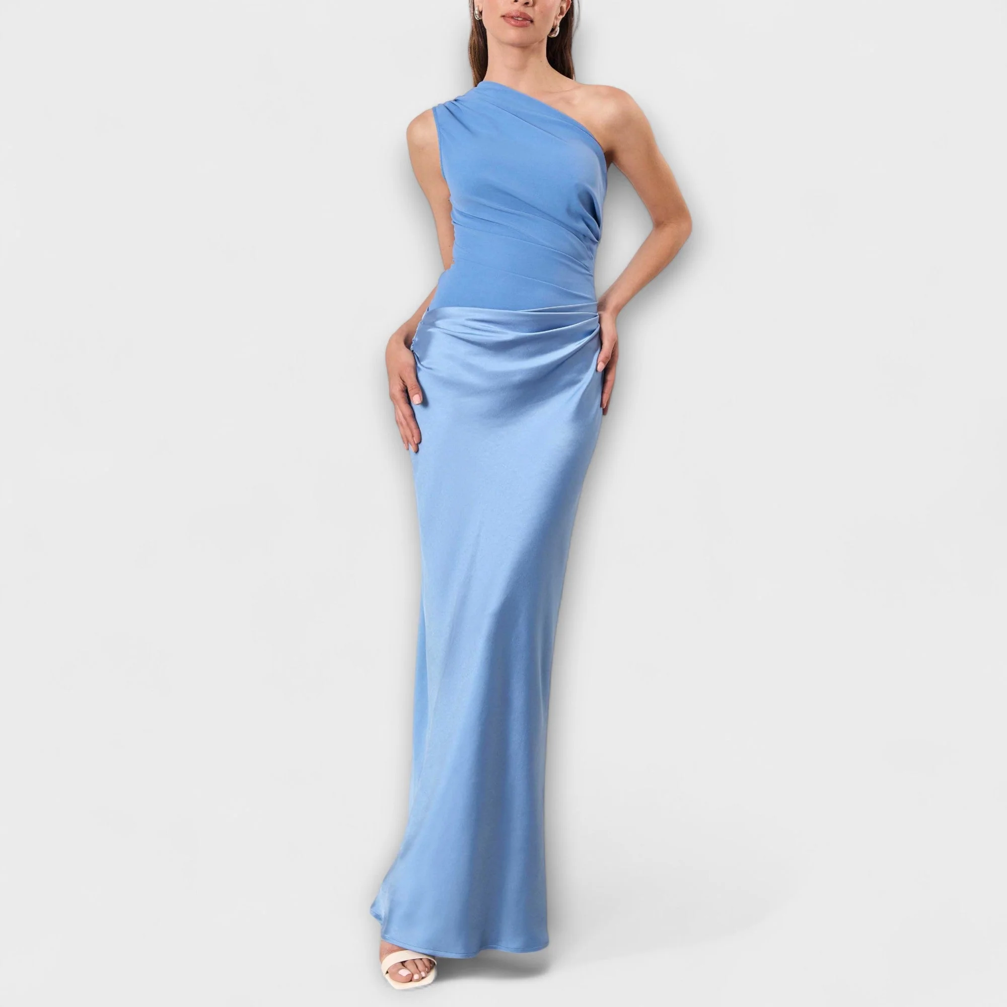 Elegantes Ein-Schulter Maxi-Kleid mit Falten - Image 3
