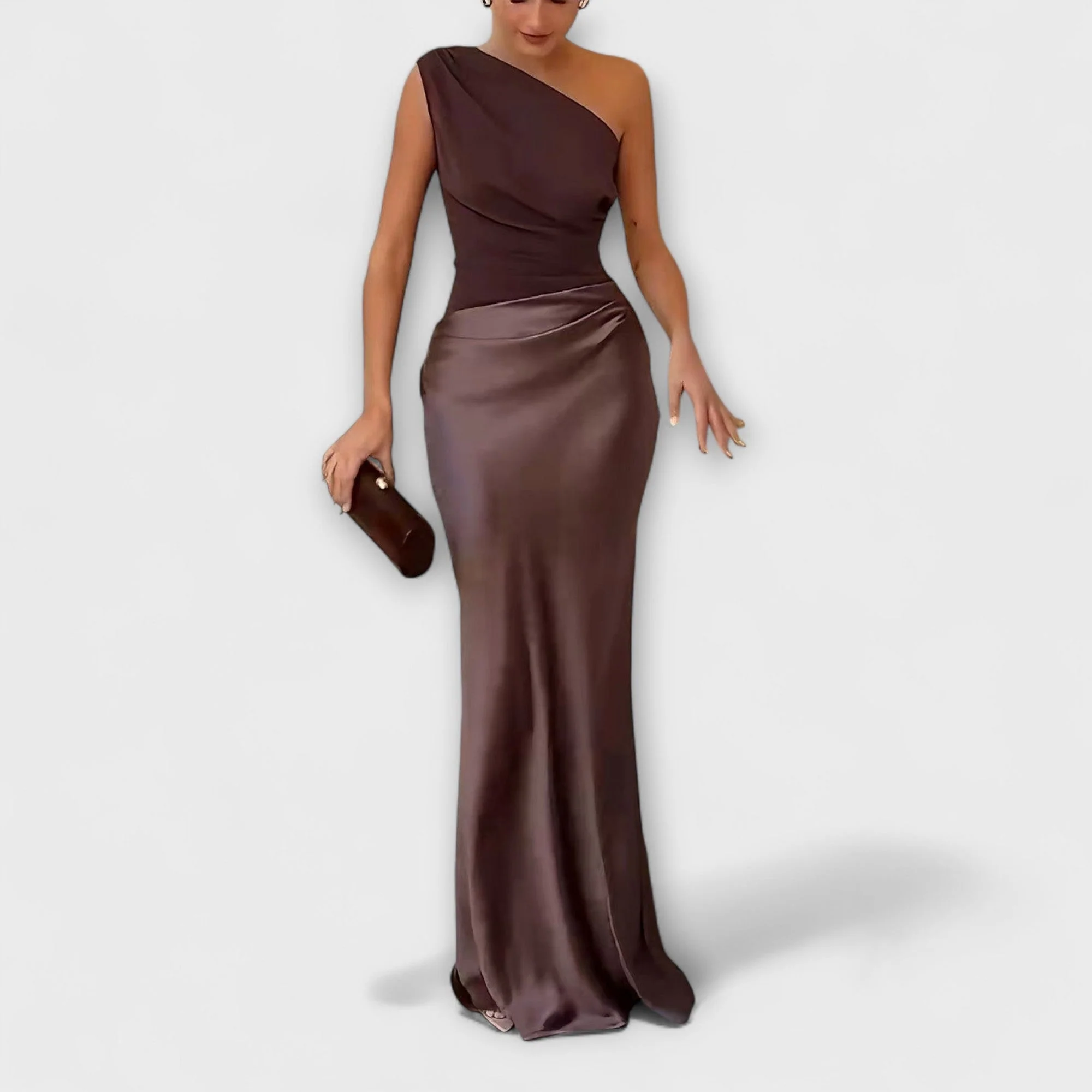 Elegantes Ein-Schulter Maxi-Kleid mit Falten - Image 4