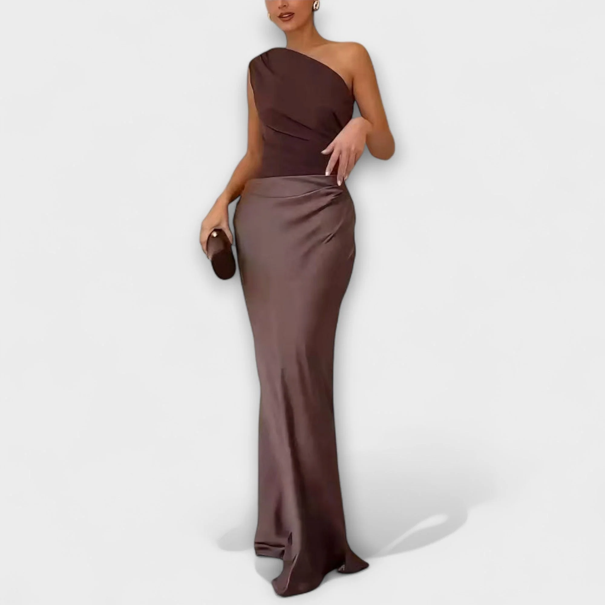 Elegantes Ein-Schulter Maxi-Kleid mit Falten - Image 6