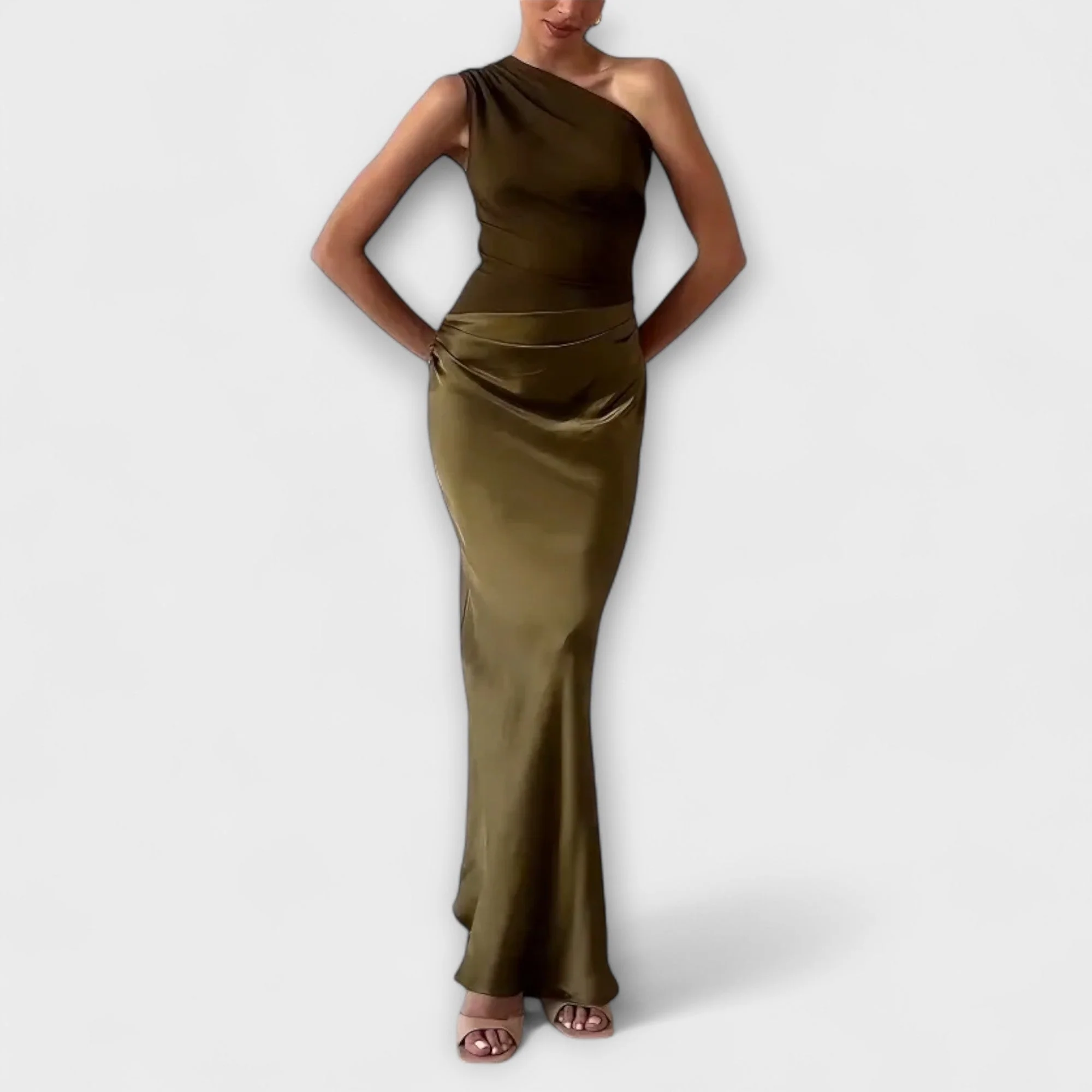 Elegantes Ein-Schulter Maxi-Kleid mit Falten - Image 7