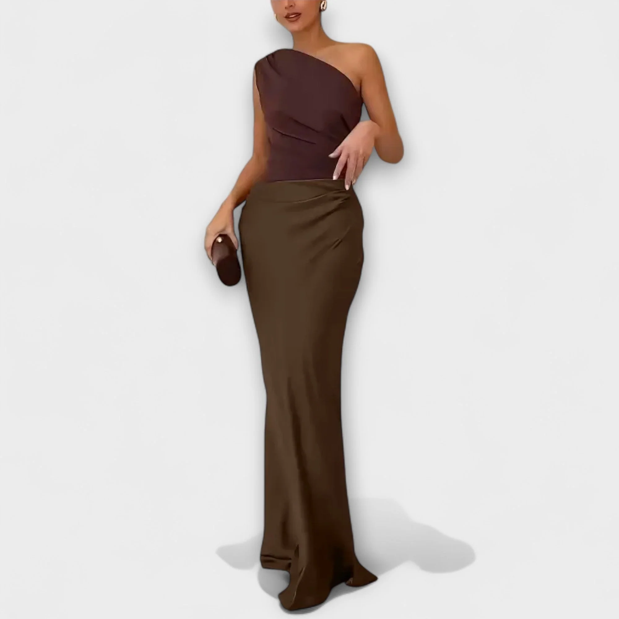 Elegantes Ein-Schulter Maxi-Kleid mit Falten - Image 9